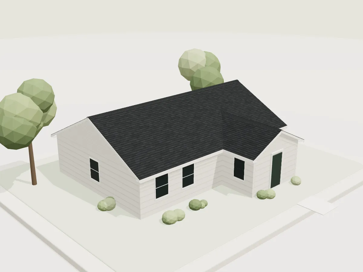The sample house with a gable roof and a front cross gable.