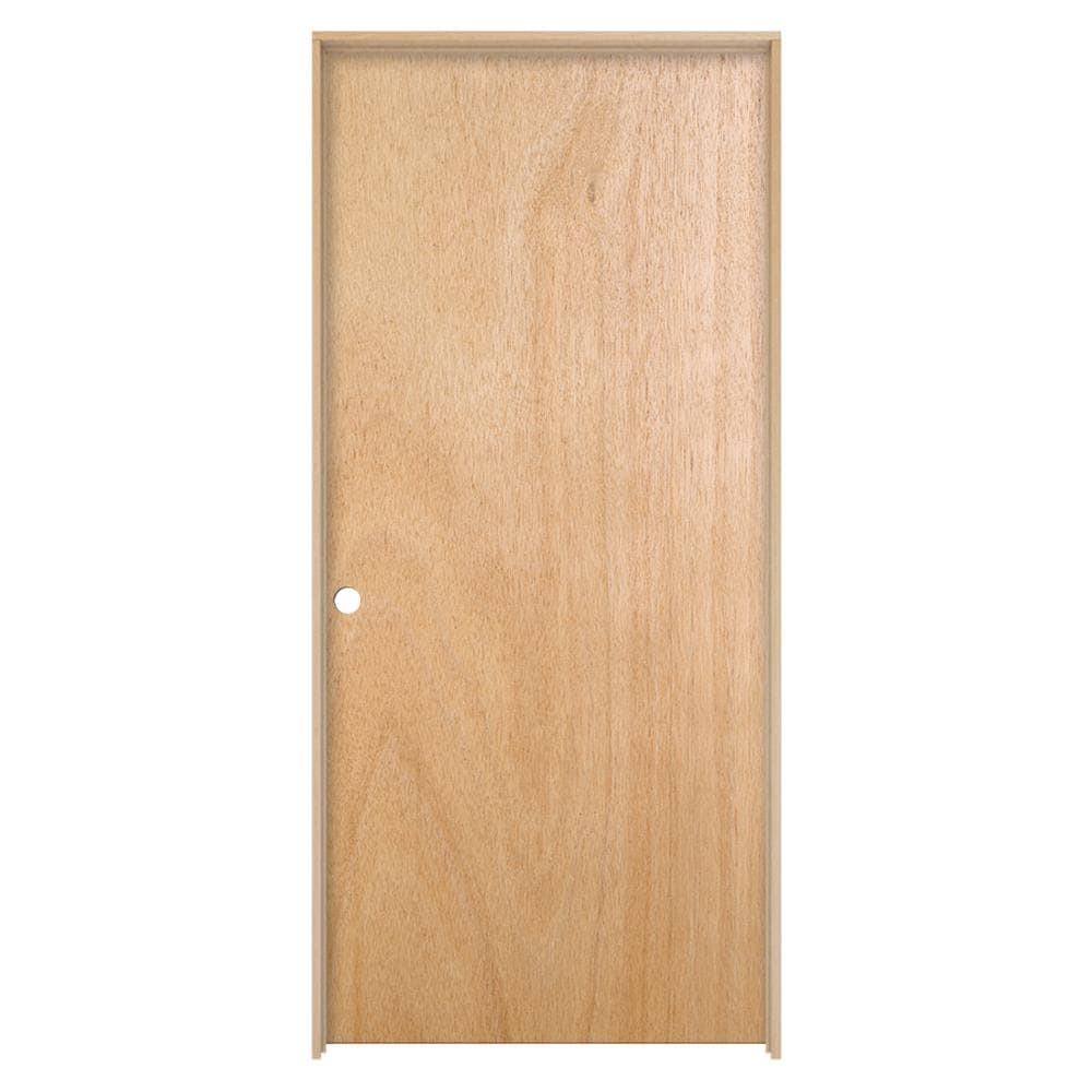 JELD-WEN Flush 36-in x 80-in Unfinished Hollow Core Lauan Veneer Right-Hand Single Prehung Interior Door