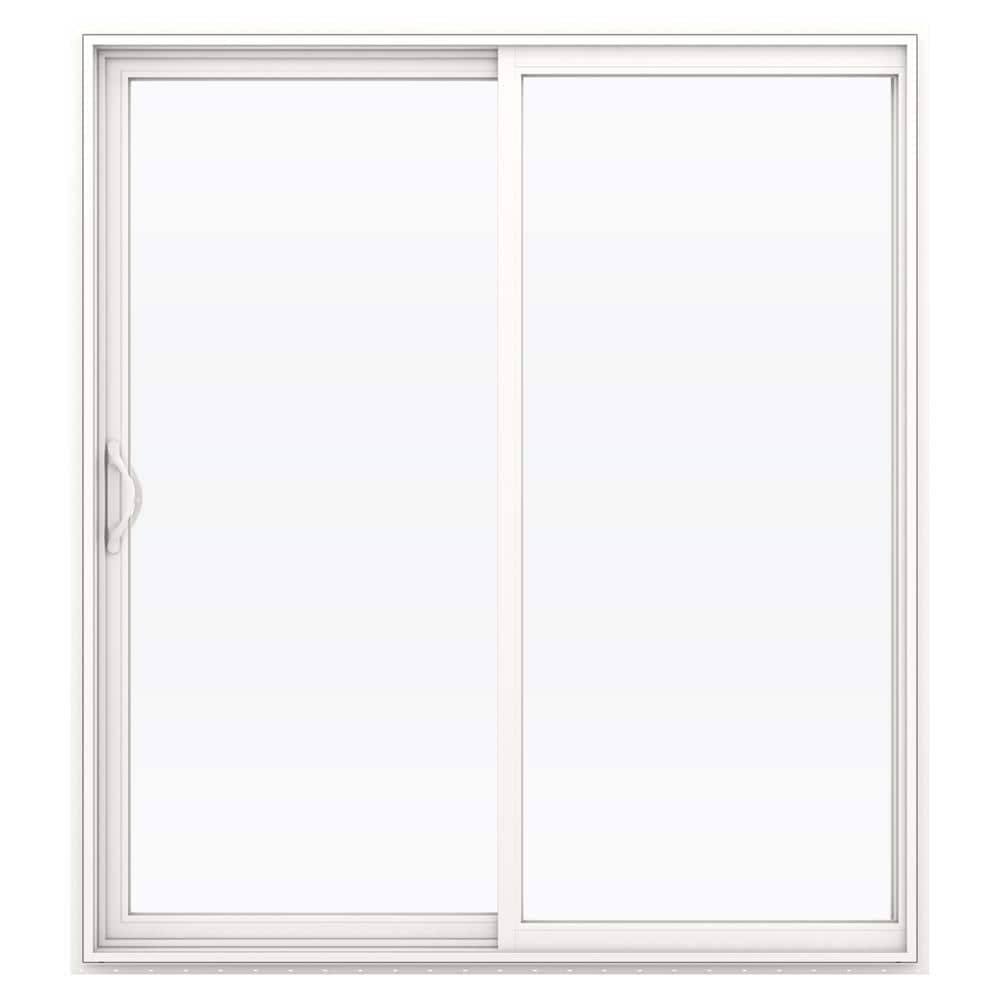 JELD-WEN V-2500 72-in x 80-in 4-9/16-in Jamb White Vinyl Sliding Universal Double Patio Door with Low‑E Argon Glass
