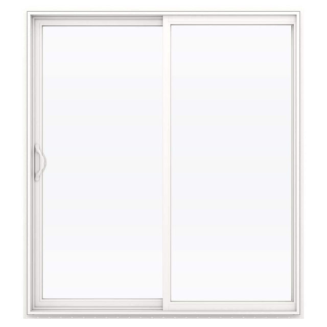 JELD-WEN V-2500 72-in x 80-in 4-9/16-in Jamb White Vinyl Sliding Universal Double Patio Door with Low‑E Argon Glass