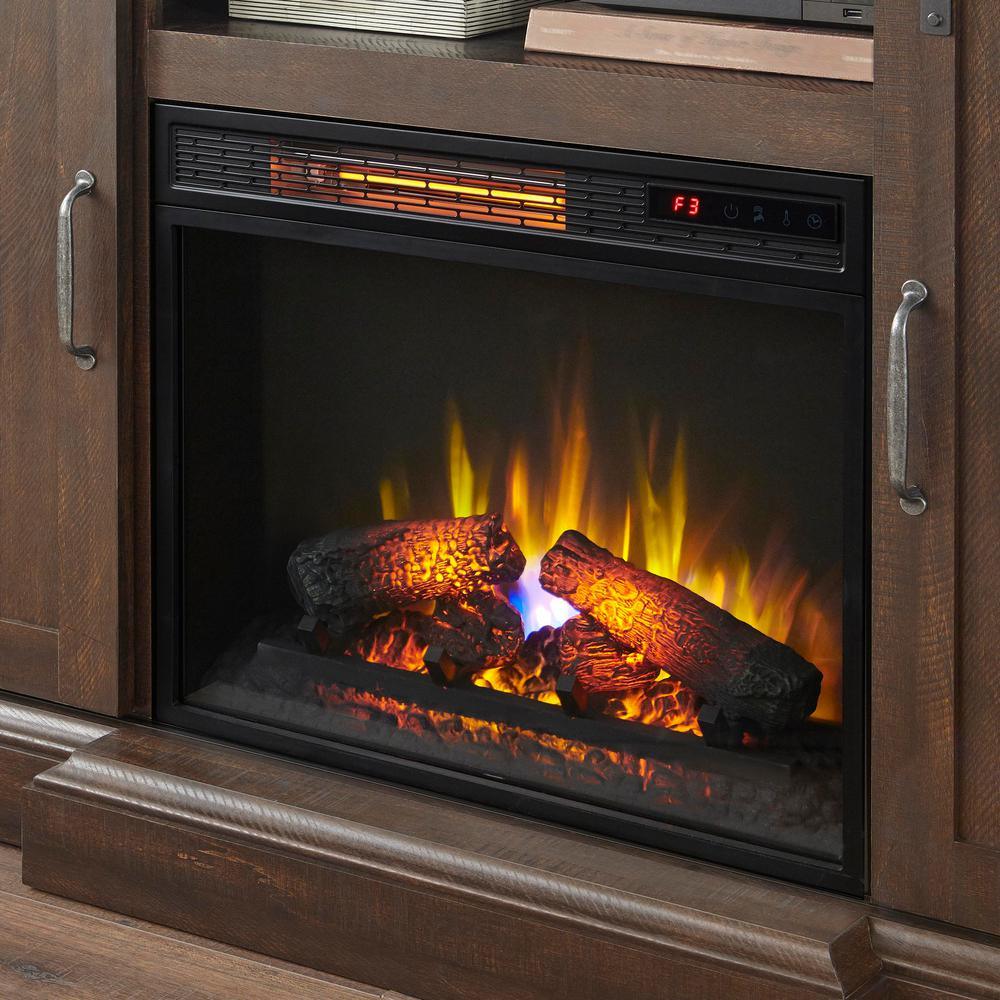 Chastain 56 in. Freestanding Media Console Electric Fireplace TV Stand with Sliding Barn Door in Rustic Walnut - Super Arbor