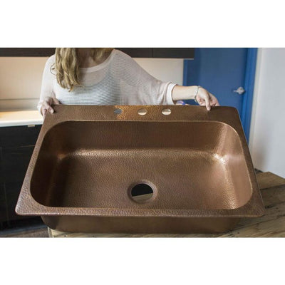 Angelico All-In-One Copper Drop-In 33 in. 3-Hole Single Bowl Kitchen Sink with Pfister Bronze Faucet and Drain