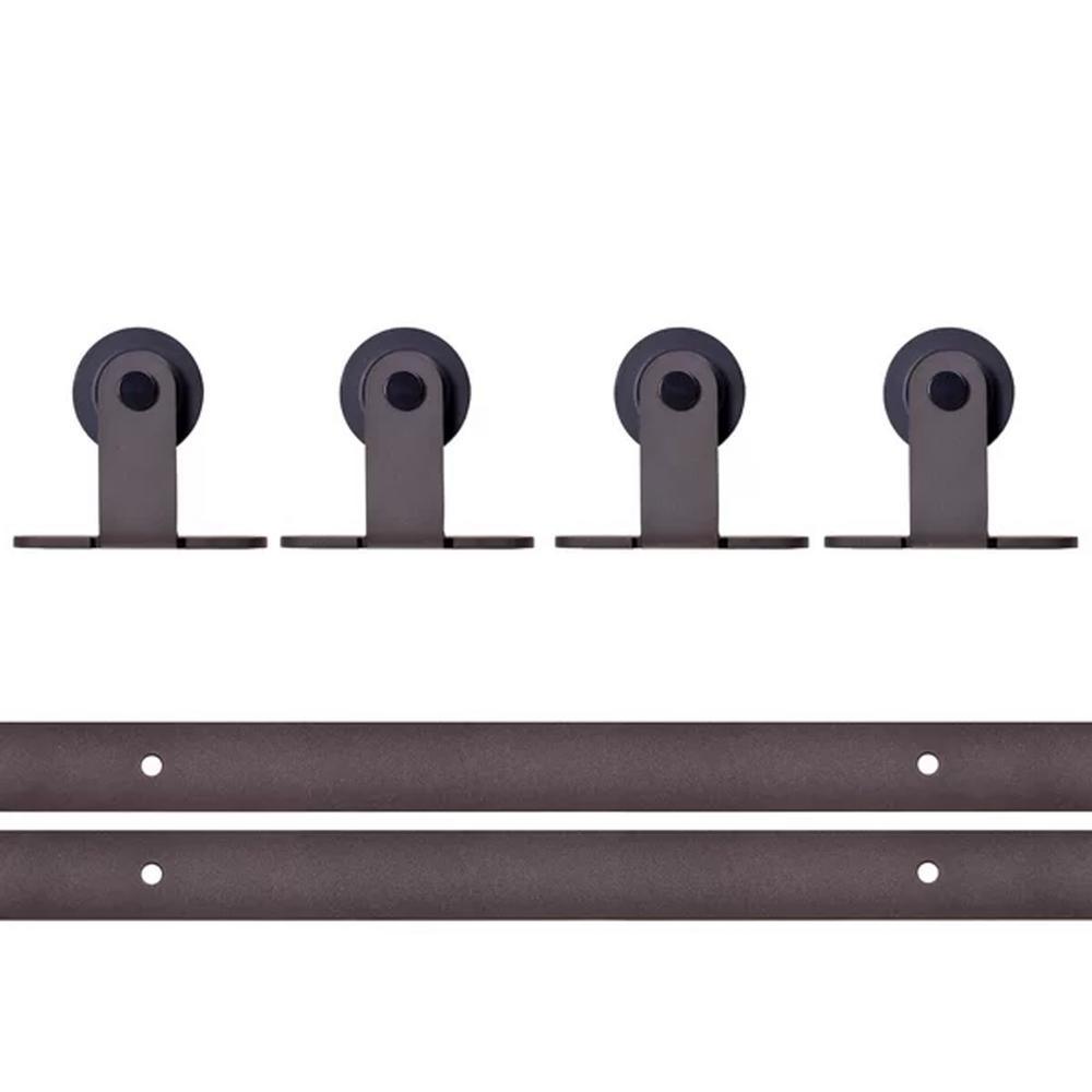 Top Mount 144 in. Antique Bronze Double Track Barn Door Hardware Kit - Super Arbor