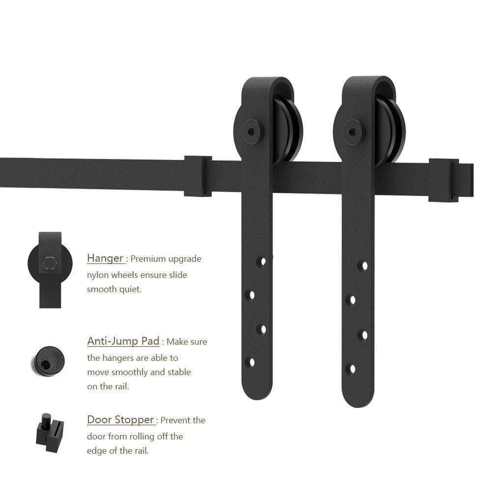 6 ft./72 in. Mini Black Steel Bent Strap Sliding Barn Door Track and Hardware Kit for Double Doors with Floor Guide - Super Arbor