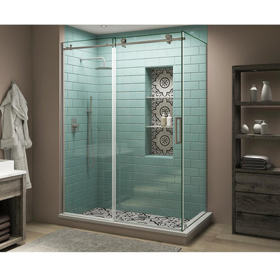 48 in. - 52 in. x 38 in. x 80 in. Frameless Corner Sliding Shower Enclosure Clear Glass in Stainless Steel Right - Super Arbor