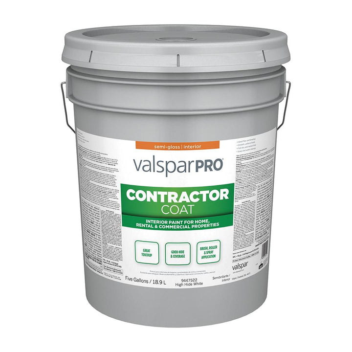 Valspar Pro Contractor Coat Semi-Gloss High Hide White Latex Interior Paint, 5-Gallon (640 fl oz)