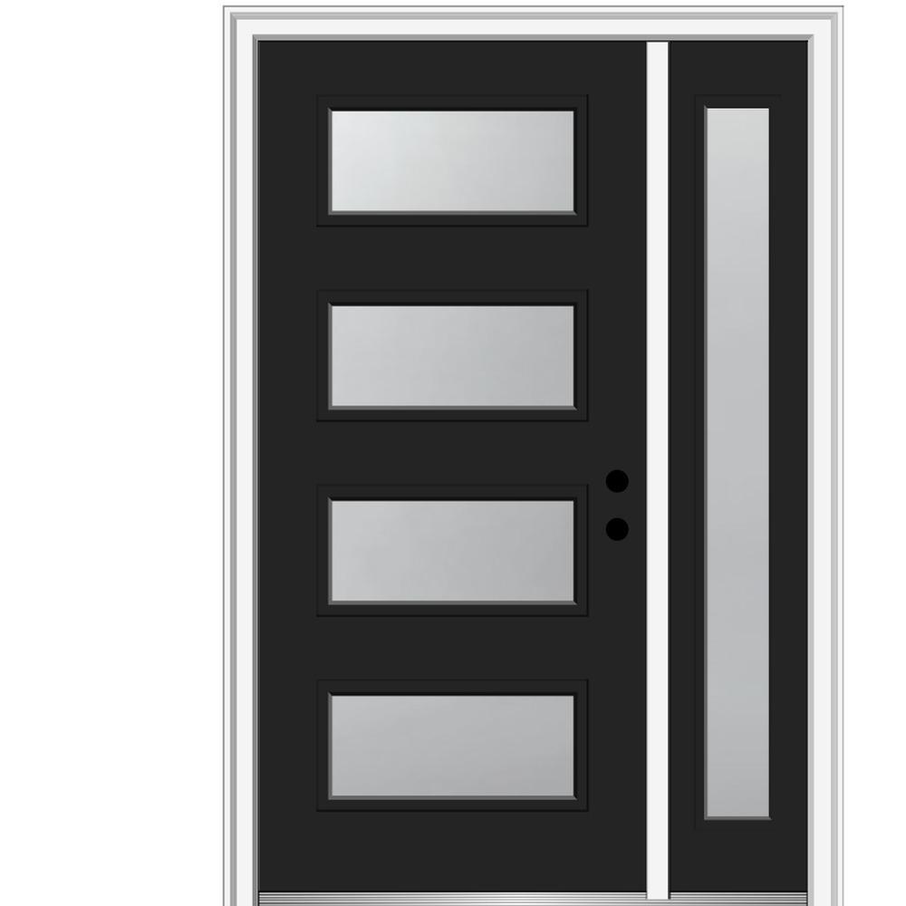 51 in. x 81.75 in. Celeste Frosted Glass Left-Hand Inswing 4-Lite Eclectic Painted Steel Prehung Front Door w/ Sidelite - Super Arbor