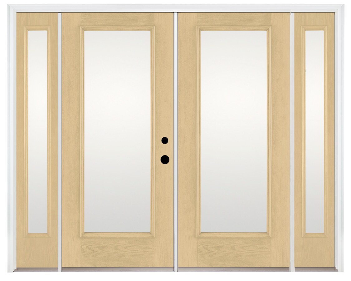 Therma-Tru Benchmark Doors 95-in x 80-in 4-9/16-in Low‑E Ready-to-Paint Fiberglass French Left-Hand Inswing Double Patio Door with Sidelights, Brickmould Included
