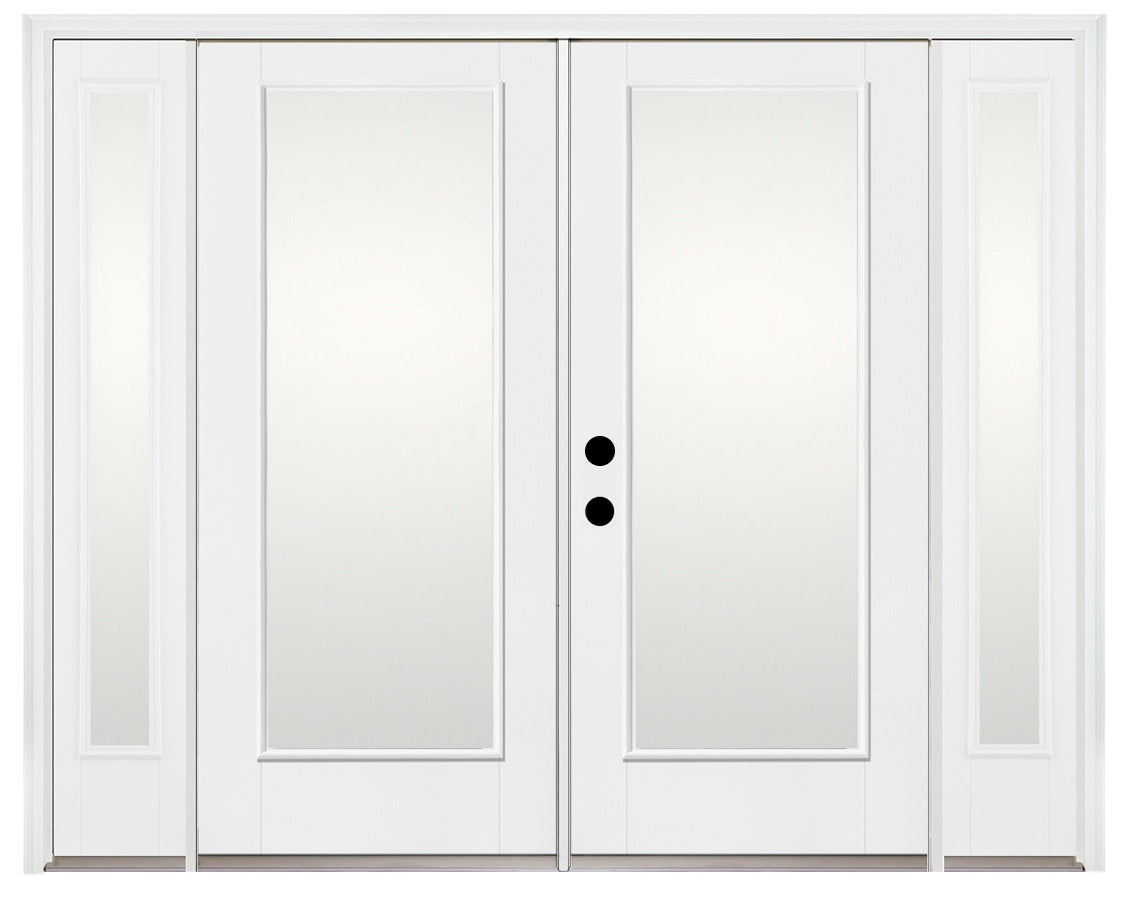 Therma-Tru Benchmark Doors 95-in x 80-in 4-9/16-in Low‑E Ready-to-Paint Fiberglass French Right-Hand Inswing Double Patio Door with Sidelights, Brickmould Included