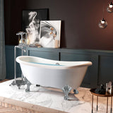 59 in. Fiberglass Double Slipper Clawfoot Non-Whirlpool Bathtub in Matte White - Super Arbor