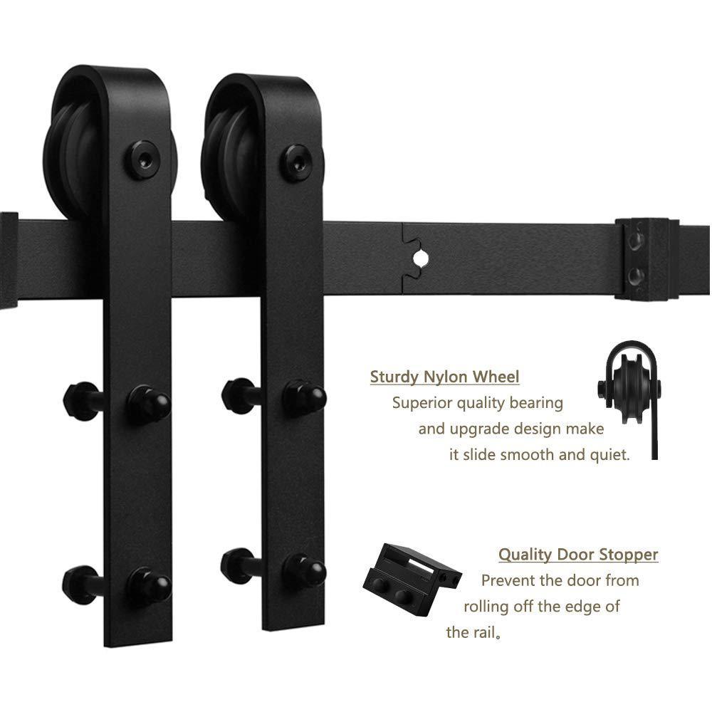 9 ft./108 in. Black Bent Strap Sliding Barn Door Track and Hardware Kit for Single Door with Floor Guide - Super Arbor