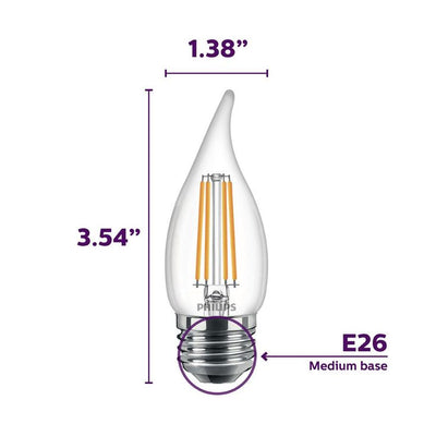 Philips 60-Watt Equivalent B11 Dimmable Edison Glass LED Candle Light Bulb Bent Tip Medium Base Soft White (2700K) (3-Pack)