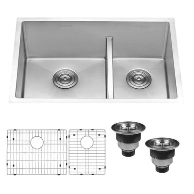 28 in. Low-Divide Double Bowl 60/40 Undermount Tight Radius 16-Gauge Stainless Steel Kitchen Sink - Super Arbor