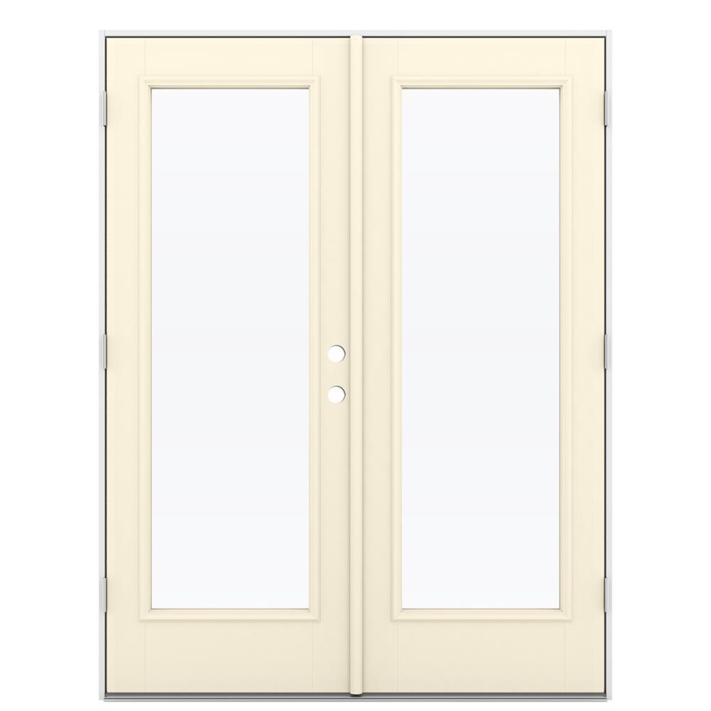 JELD-WEN 60-in x 80-in 4-9/16-in Low-E Bisque Fiberglass French Right-Hand Outswing Double Patio Door