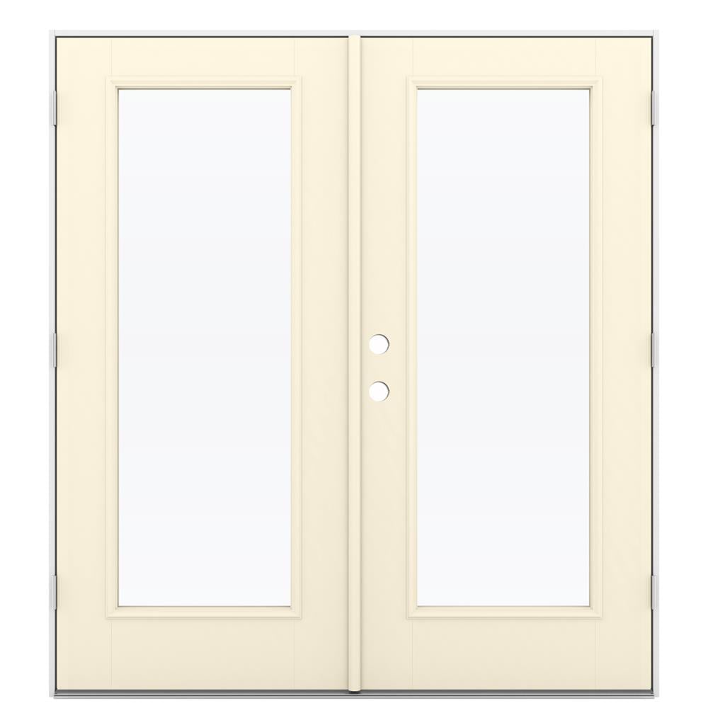 JELD-WEN 72-in x 80-in 4-9/16-in Low-E Bisque Fiberglass French Left-Hand Outswing Double Patio Door