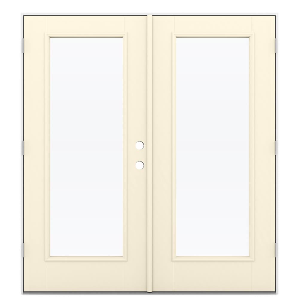 JELD-WEN 72-in x 80-in 4-9/16-in Low-E Bisque Fiberglass French Right-Hand Outswing Double Patio Door