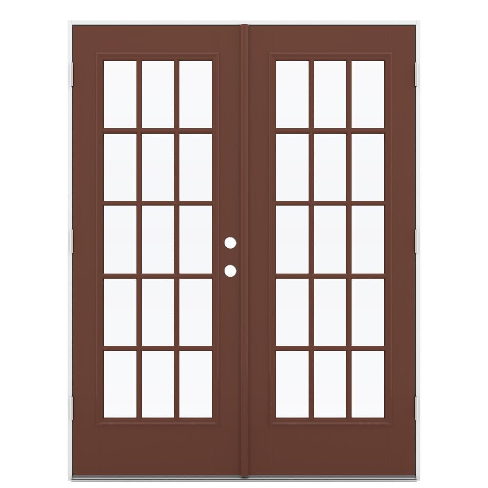 JELD-WEN French 60-in x 80-in 4-9/16-in Low-E Fox Tail Fiberglass