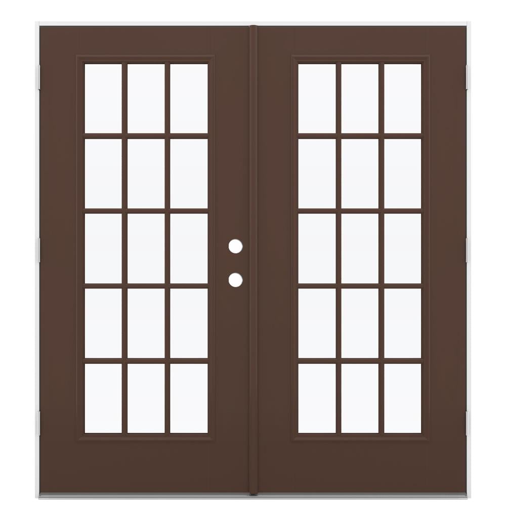 JELD-WEN 72-in x 80-in 4-9/16-in Low-E Dark Chocolate Fiberglass French Right-Hand Outswing Double Patio Door