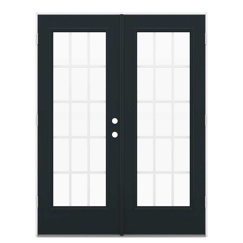 JELD-WEN 60-in x 80-in 4-9/16-in Low-E Eclipse Fiberglass French Right-Hand Outswing Double Patio Door