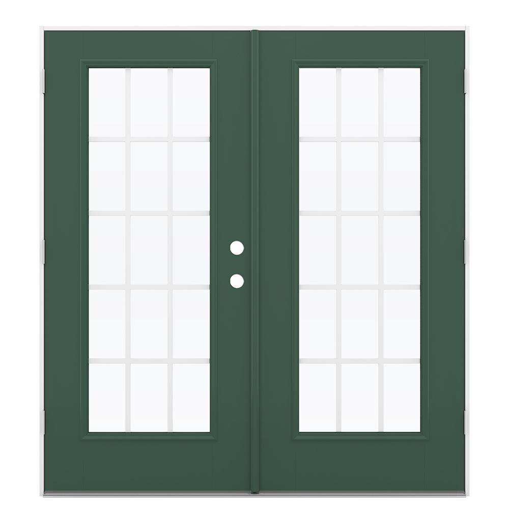 JELD-WEN 72-in x 80-in 4-9/16-in Low-E Evergreen Fiberglass French Right-Hand Outswing Double Patio Door