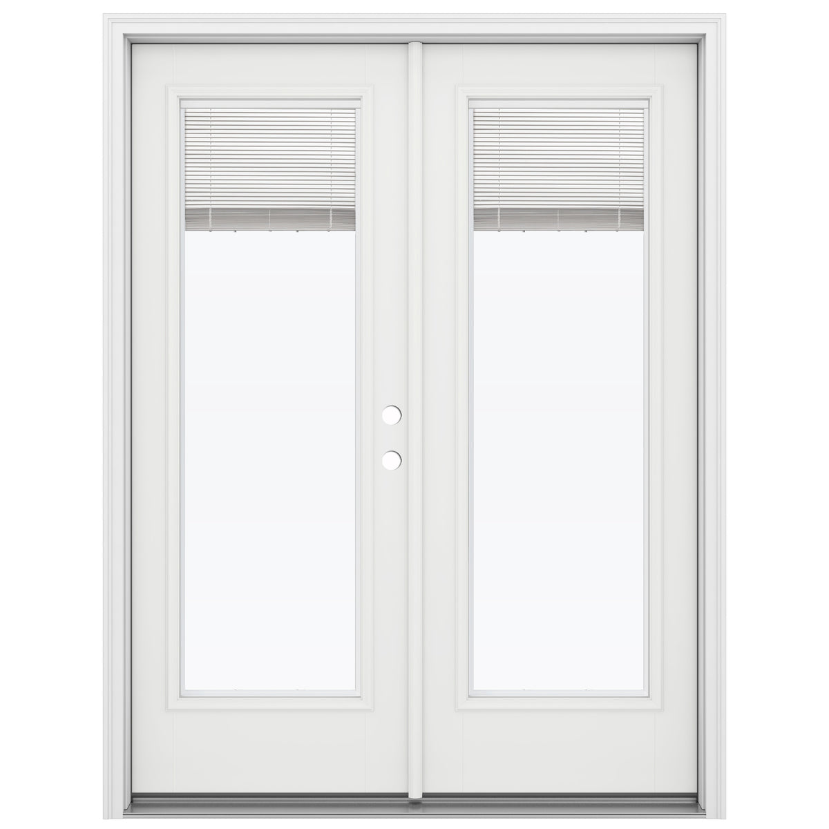 JELD-WEN 60-in x 80-in 4-9/16-in Low-E Blinds-Between-the-Glass Primed Fiberglass French Left-Hand Inswing Double Patio Door (Brickmould Included)