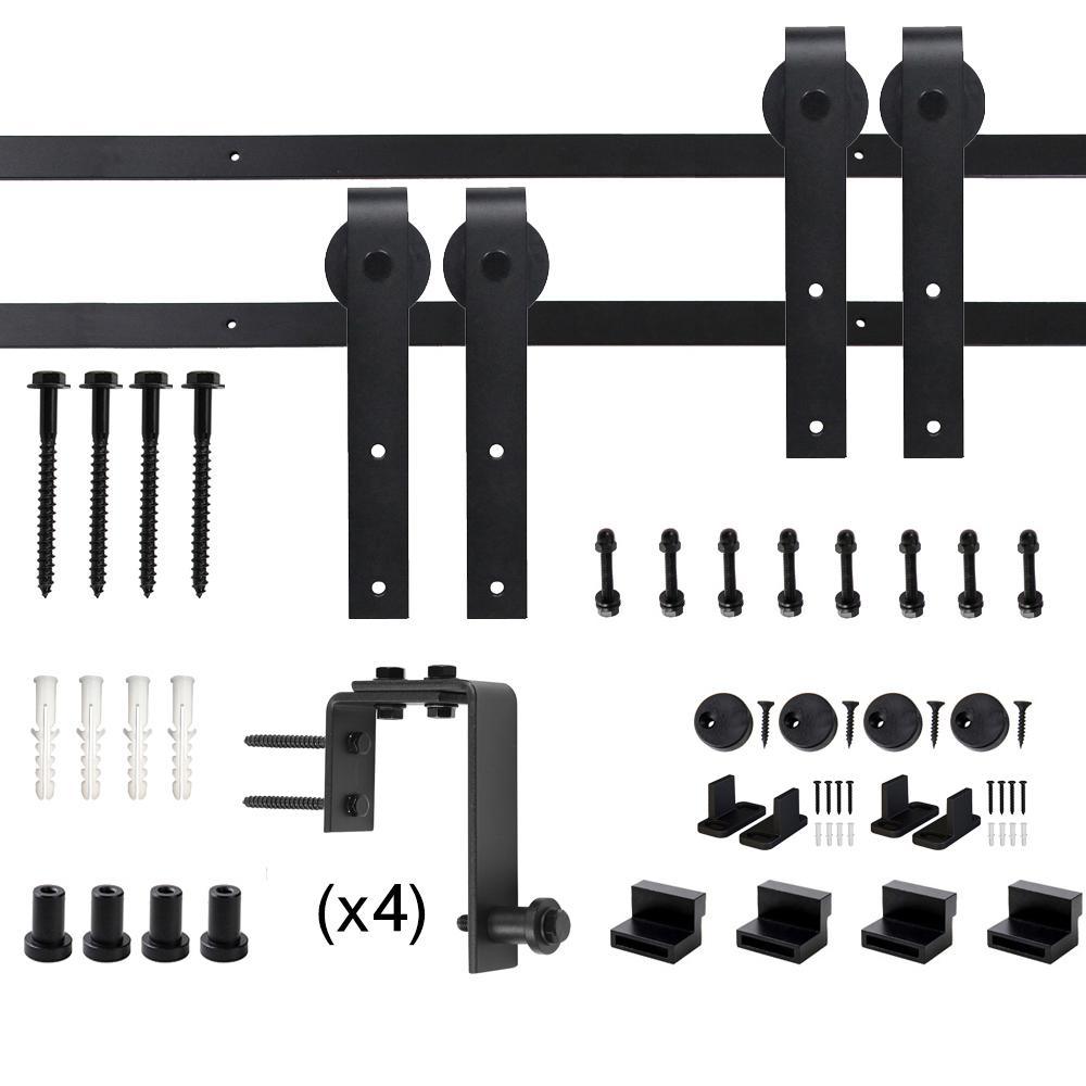 5 ft./60 in. Powder Coated Black Heavy-Duty Bypass Double Door Sliding Barn Door Hardware Classic Design Roller - Super Arbor