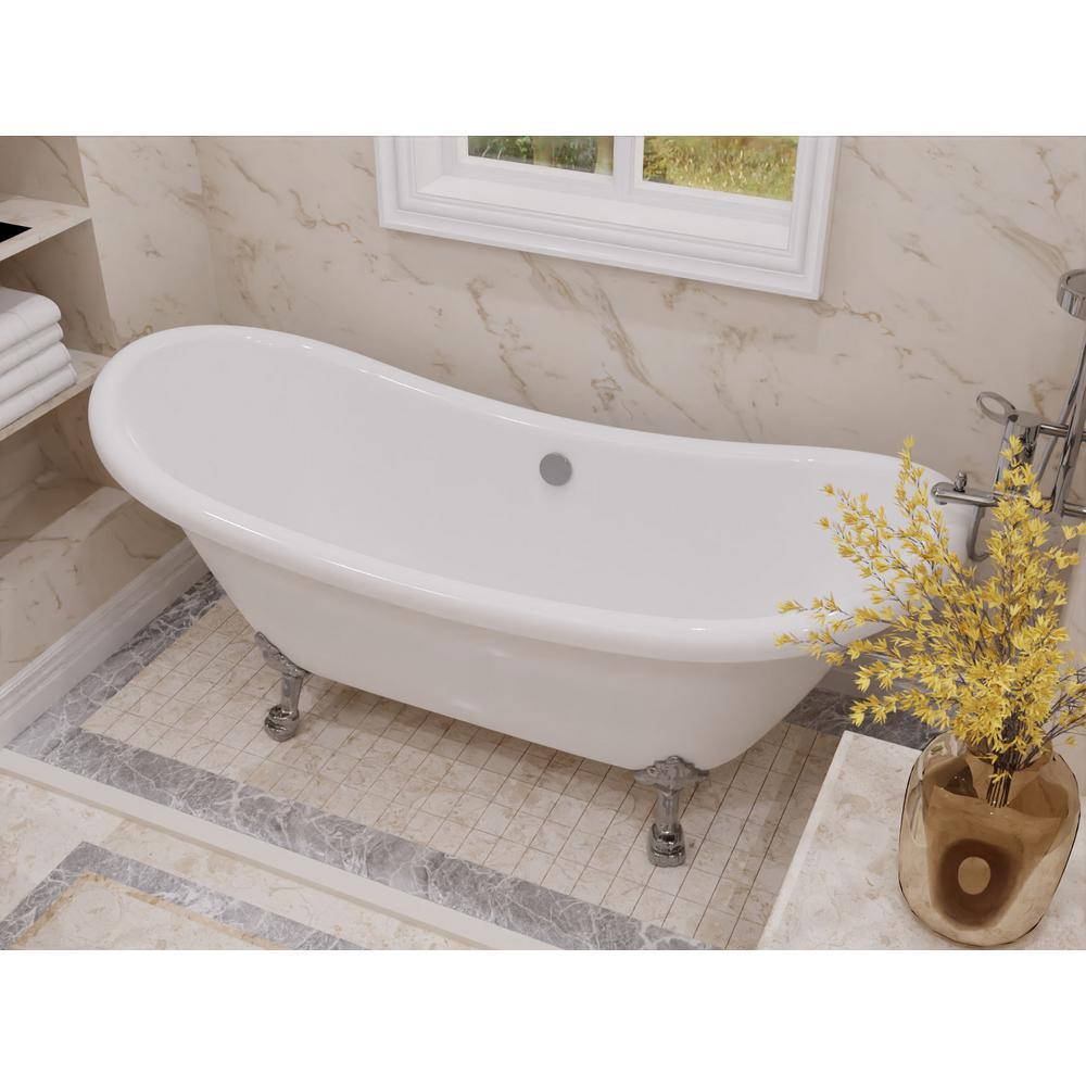 Belissima 69.29 in. Acrylic Double Slipper Clawfoot Non-Whirlpool Bathtub in White with Chrome Lion's Paw Feet - Super Arbor