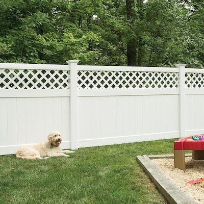 Freedom Ready-to-Assemble Conway 5-ft H x 8-ft W White Vinyl Lattice-Top Vinyl Fence Panel