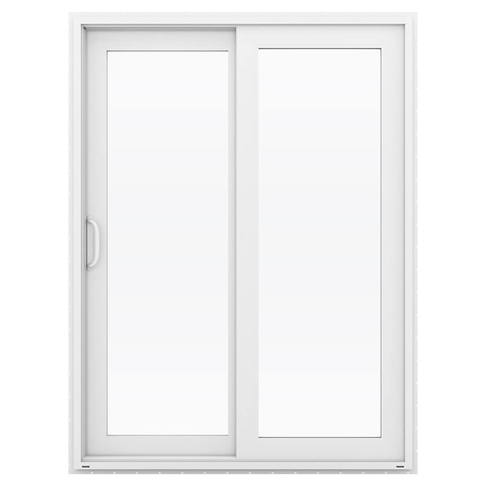 JELD-WEN V-4500 60-in x 80-in 4-9/16-in Low-E Argon White Vinyl Left-Hand Sliding Double Patio Door, Screen Included