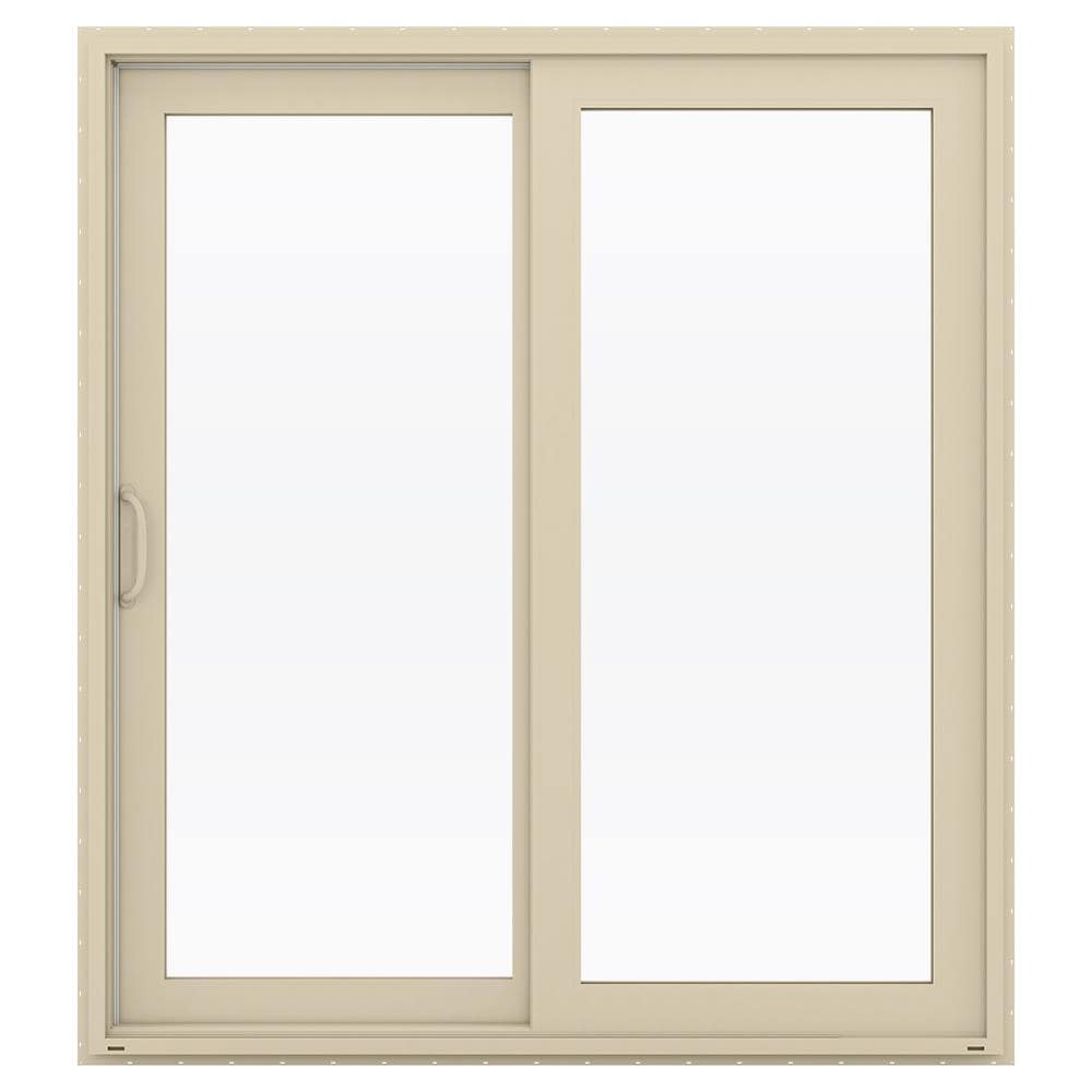 JELD‑WEN V‑4500 72-in x 80-in x 4-9/16-in Almond Vinyl Sliding Patio Door, Left-Hand, Low‑E Argon Glass, Screen Included