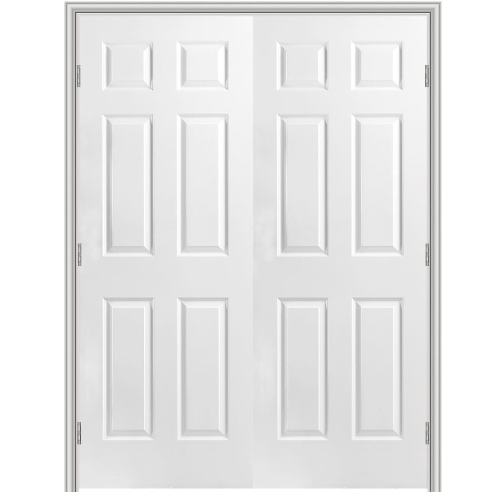 Masonite Traditional 60-in x 80-in 6-Panel Hollow Core Primed Molded Composite Universal Inswing/Outswing Double Prehung Interior Door
