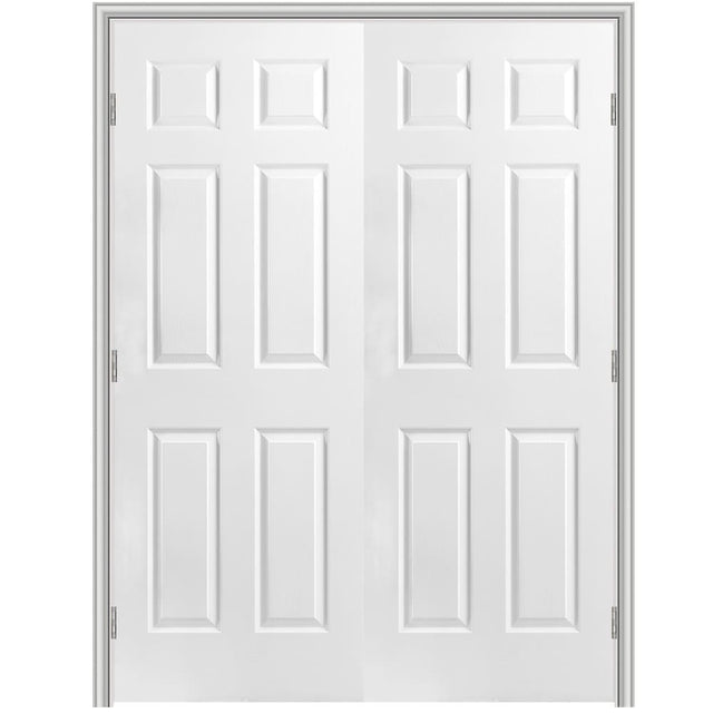 Masonite Traditional 60-in x 80-in 6-Panel Hollow Core Primed Molded Composite Universal Inswing/Outswing Double Prehung Interior Door