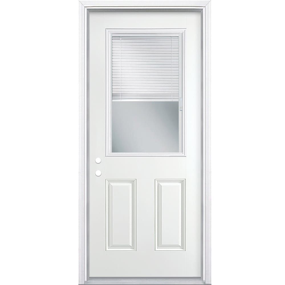 Masonite 32-in x 80-in Steel Half Lite Right-Hand Inswing Primed Prehung Front Door with Brickmould and Blinds