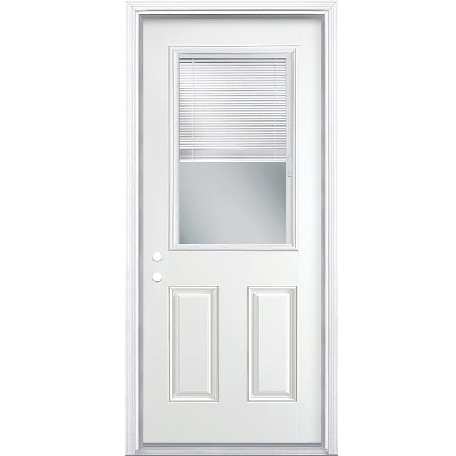 Masonite 30-in x 80-in Steel Half Lite Right-Hand Inswing Primed Prehung Front Door with Brickmould, Insulating Core, Blinds Between Glass