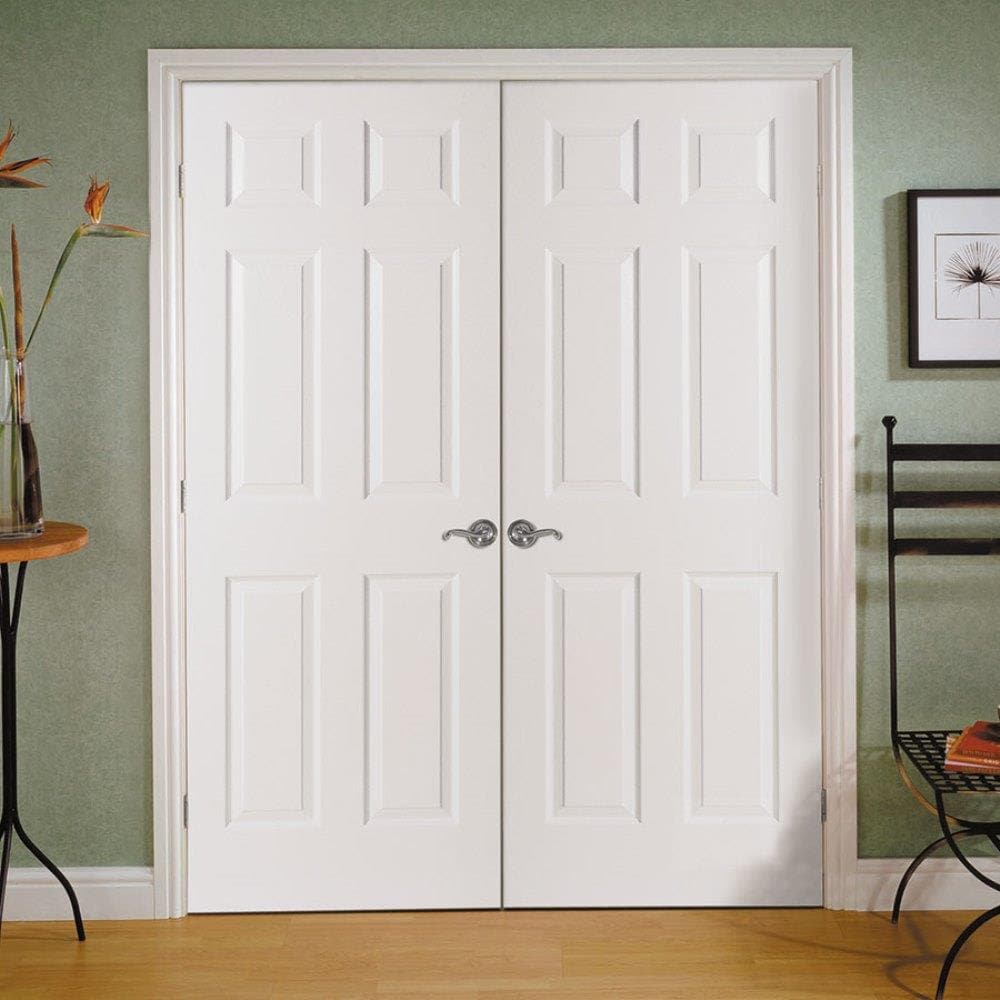 Masonite Traditional 60-in x 80-in 6-Panel Hollow Core Primed Molded Composite Universal Inswing/Outswing Double Prehung Interior Door
