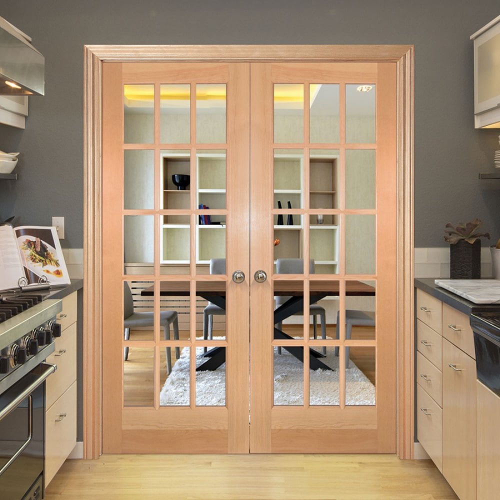 Masonite Traditional 60-in x 80-in Clear Glass Unfinished Pine Wood Interior French Door