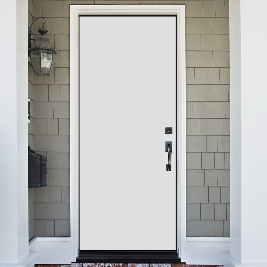 Masonite 32-in x 80-in Steel Right-Hand Inswing Primed Prehung Single Front Door, Brickmould Included