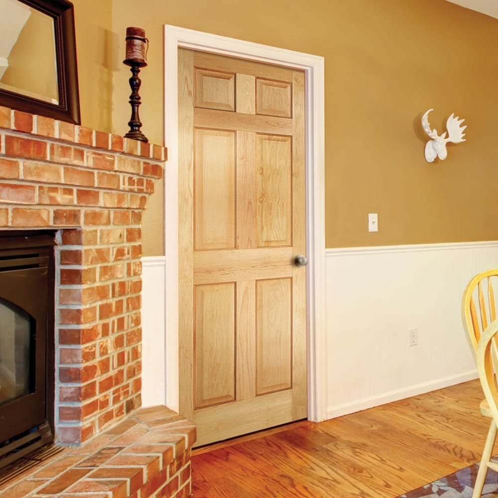 Masonite Traditional 30-in x 80-in Unfinished 6-Panel Solid Core Pine Wood Right-Hand Single Prehung Interior Door