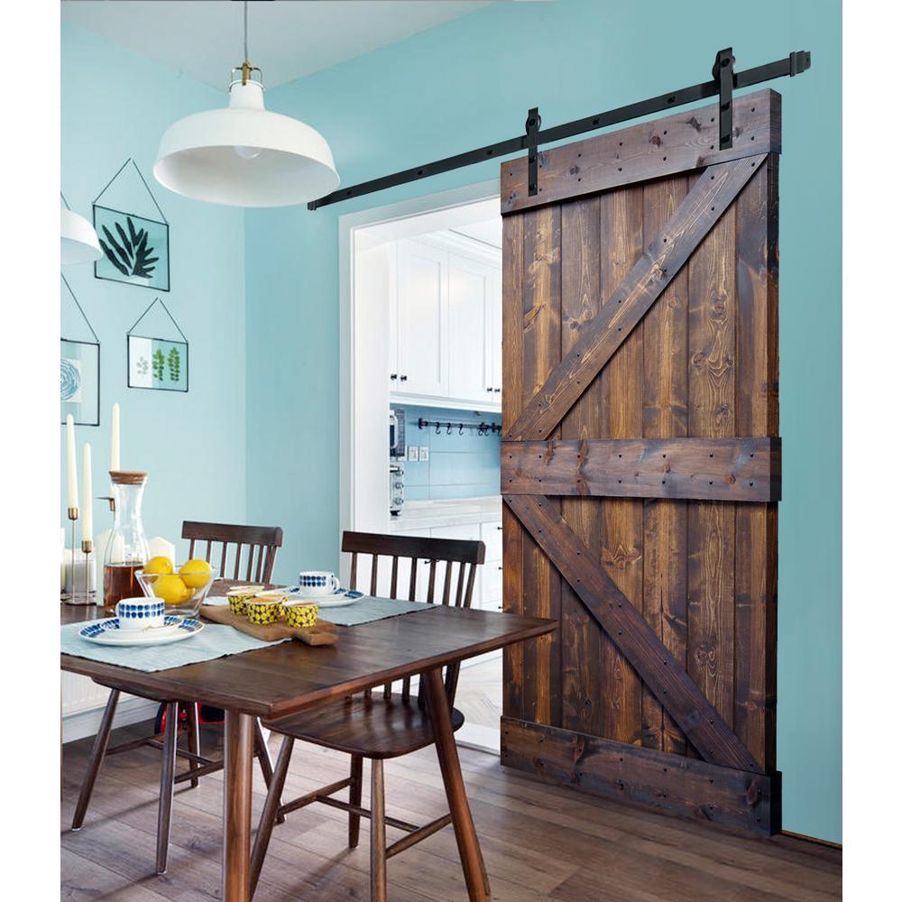 42 in. x 84 in. K-Series Dark Walnut DIY Finished Knotty Pine Wood Sliding Barn Door Slab with Hardware Kit - Super Arbor