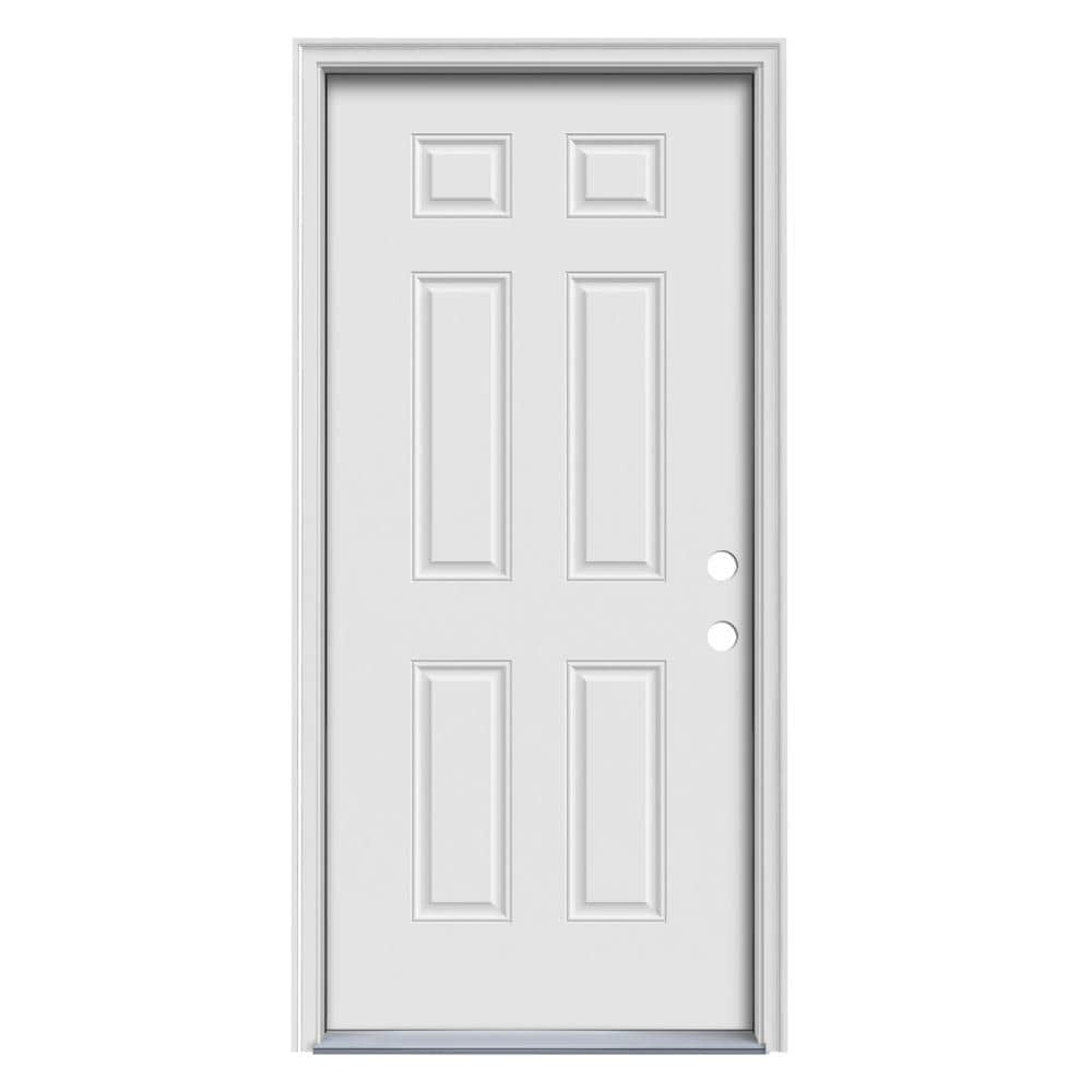 JELD-WEN 32-in x 80-in Steel Left-Hand Inswing Primed Prehung Single Front Door with Brickmould