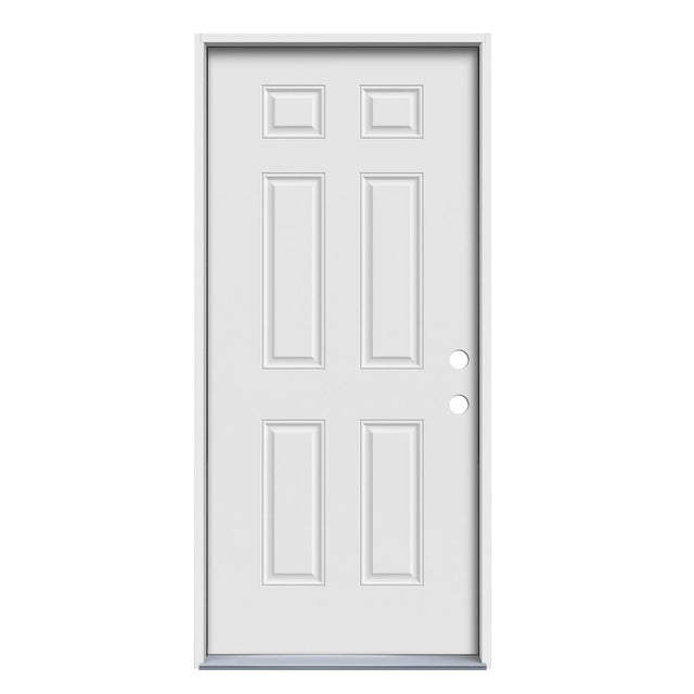 JELD-WEN 36-in x 80-in Steel Left-Hand Inswing Primed Prehung Single Front Door, 6-Panel, 4-9/16-in Jamb