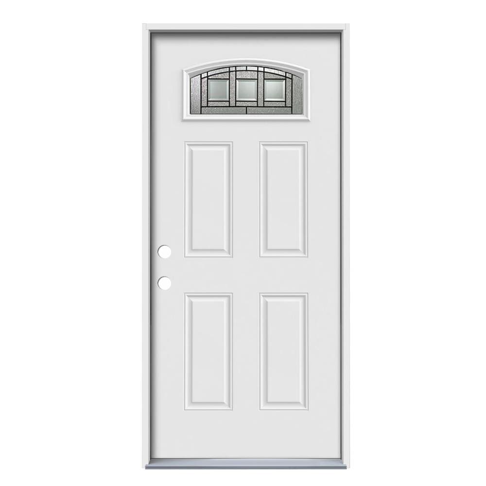 JELD-WEN Craftsman 36-in x 80-in Steel 1/4 Lite Right-Hand Inswing Primed Prehung Single Front Door