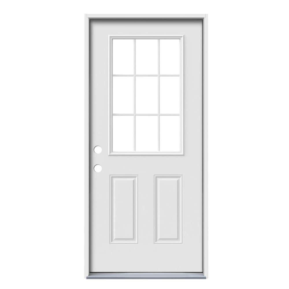 JELD-WEN 36-in x 80-in Steel Half Lite Right-Hand Inswing Primed Prehung Single Front Door