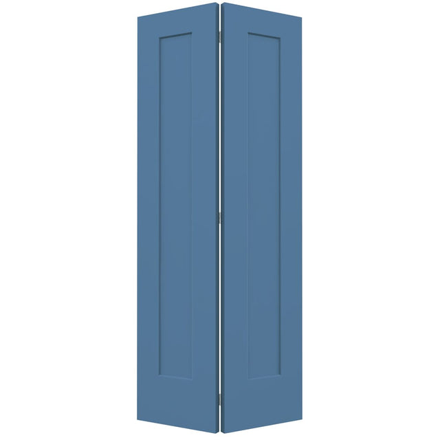 JELD-WEN Madison 24-in x 80-in Blue Heron 1-Panel Square Prefinished Molded Composite Bifold Door (Hardware Included)