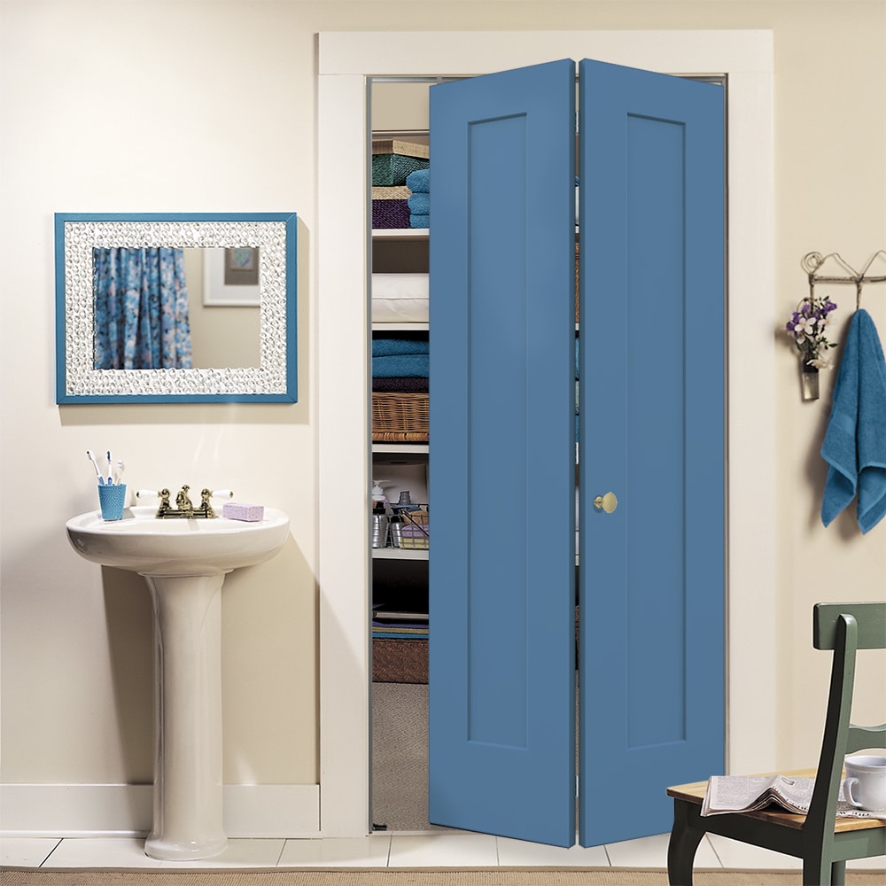 JELD-WEN Madison 24-in x 80-in Blue Heron 1-Panel Square Prefinished Molded Composite Bifold Door (Hardware Included)