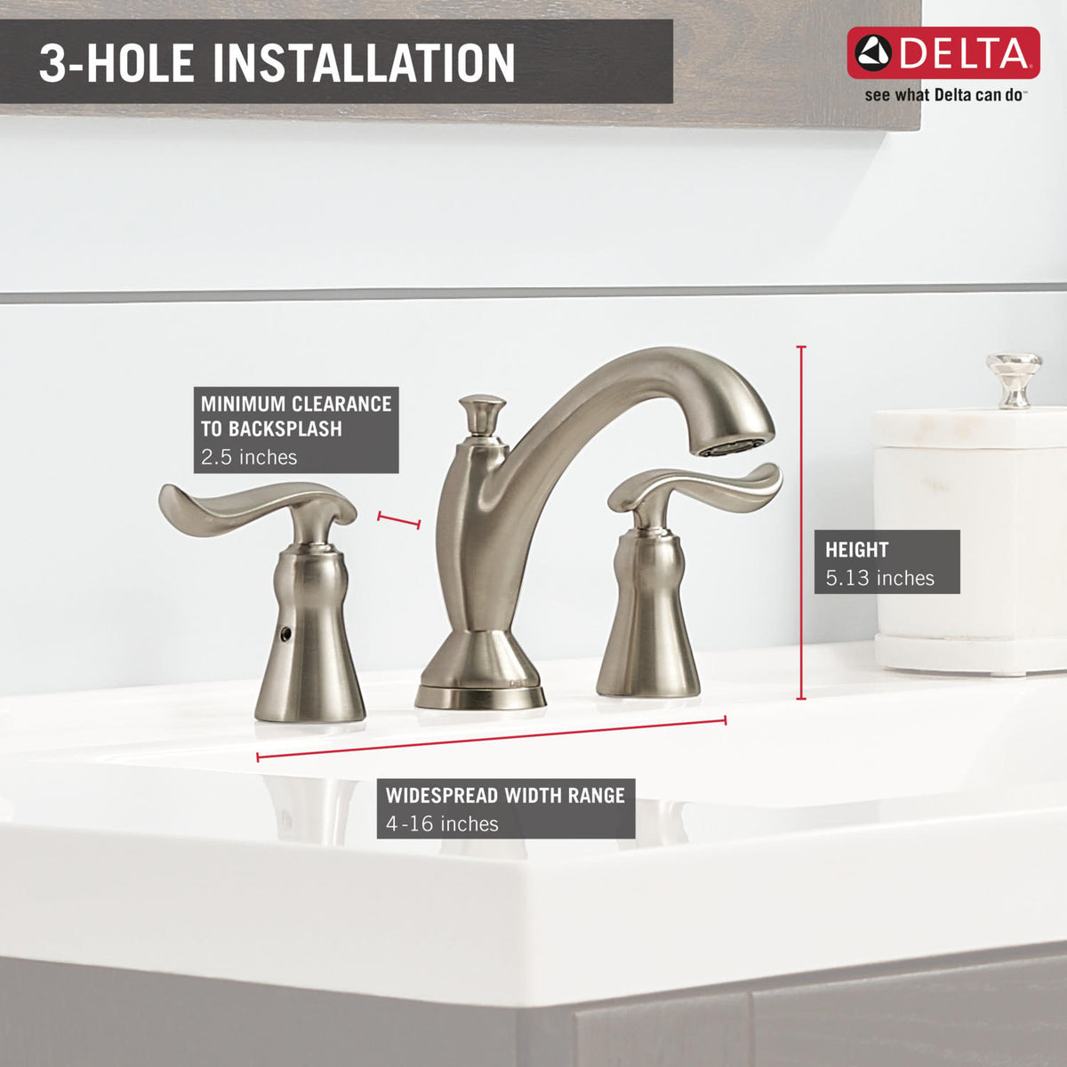 Delta Linden Stainless 2‑Handle Widespread WaterSense Bathroom Sink Faucet with Drain