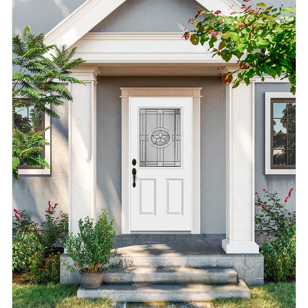 JELD-WEN Radiant Star 36-in x 80-in Steel Half Lite Right-Hand Inswing Primed Prehung Single Front Door
