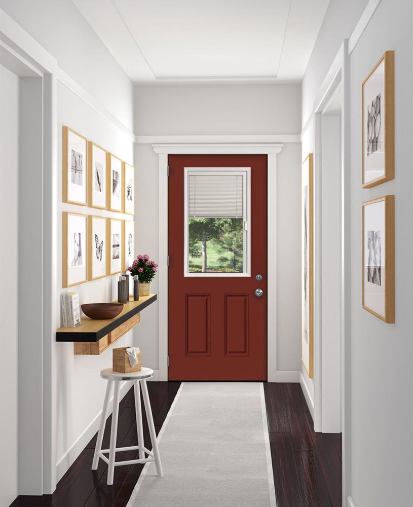JELD-WEN 32-in x 80-in Steel Half Lite Right-Hand Inswing Primed Prehung Single Front Door with Blinds