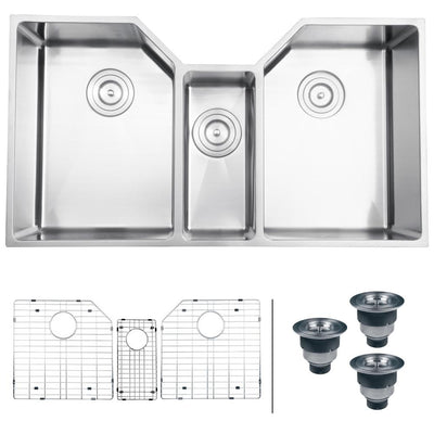 Undermount Stainless Steel 35 in. 16-Gauge Triple Bowl Kitchen Sink - Super Arbor