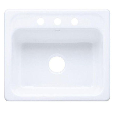 Mayfield Drop-in Cast-Iron 25 in. 3-Hole Single Bowl Kitchen Sink in White